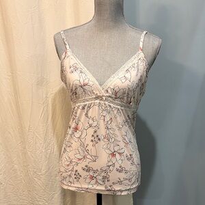 Floral Lace Trim Camisole with Shorts and Matching Robe - Cream Pink White